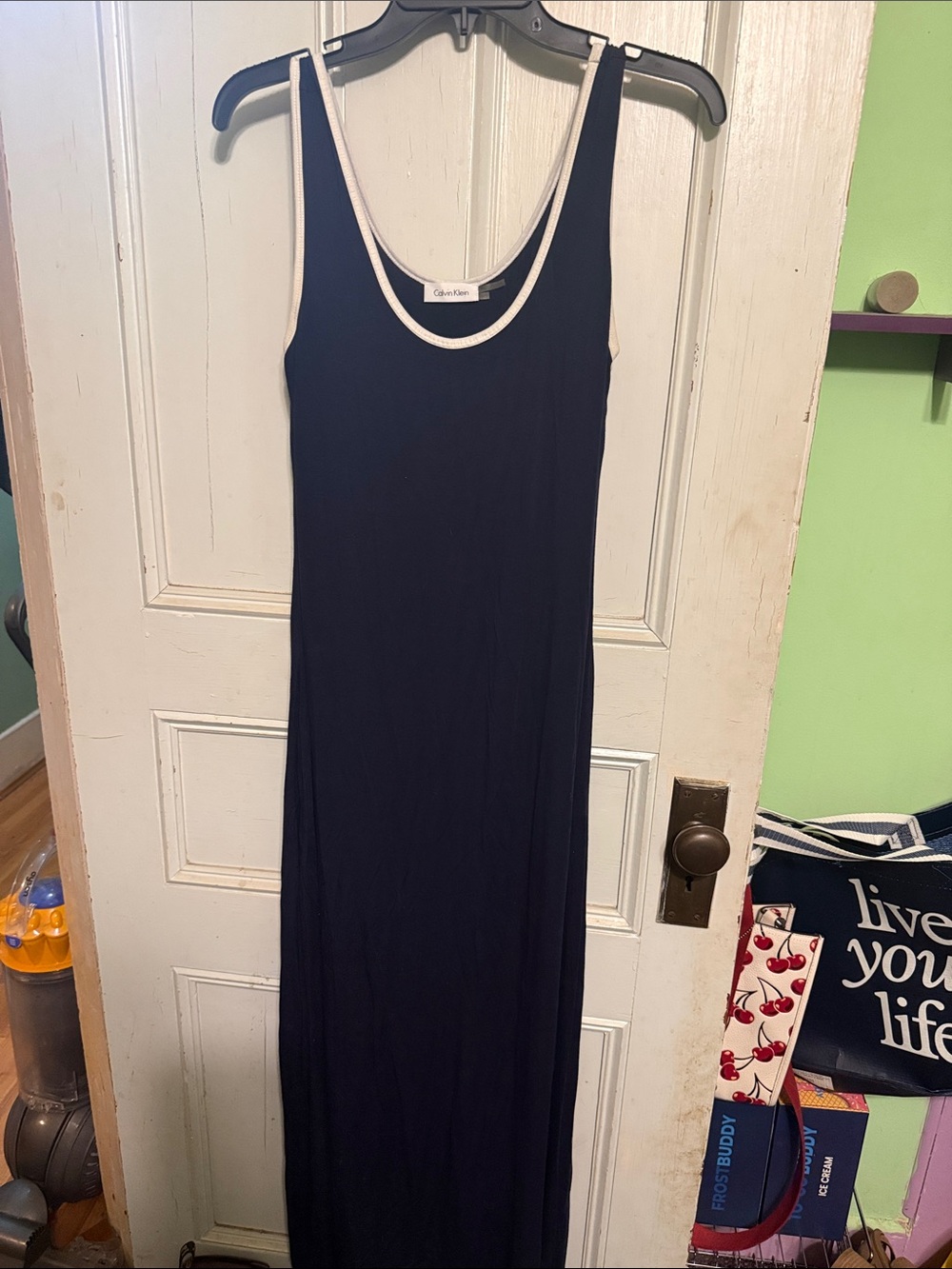 Calvin Klein Navy Maxi Dress with Cream Trim